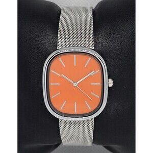 Women’s Bislay Minimalistic Orange Dial Silver Tone Case Mesh Band Watch 13